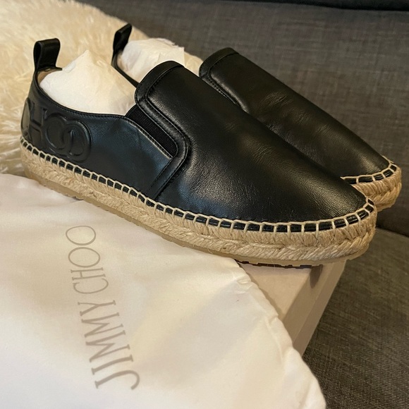 BRAND NEW Authentic JIMMY CHOO Black Lichi Flat Espadrilles US6.5 - Picture 2 of 6